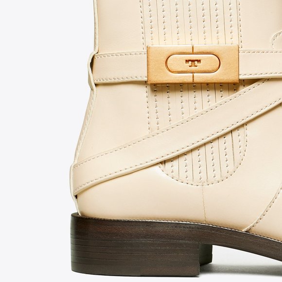 Tory Burch T-HARDWARE CHELSEA BOOT Cream Beige Dulce de Leche 10 Booties - Picture 2 of 10